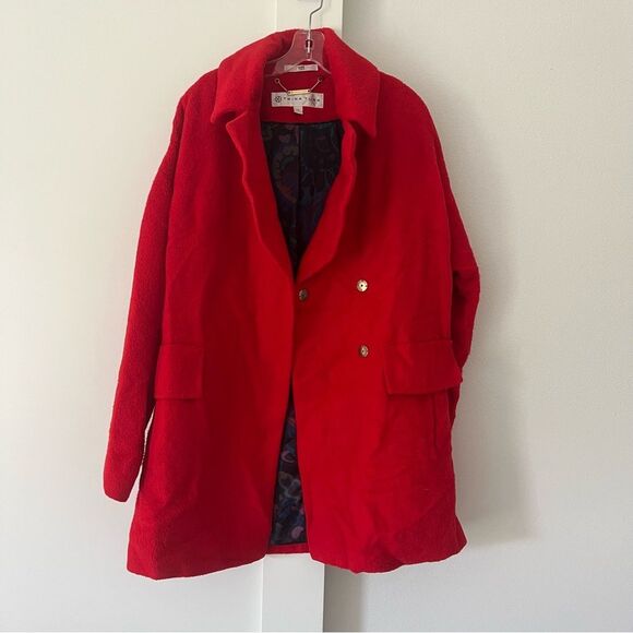 TRINA TURK Ruby Wool Alpaca Blend Red Teddy Coat - Picture 6 of 13
